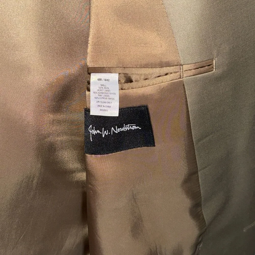 John W. Nordstrom Suit Jacket Blazer 48R Loro Piana Super 120s Wool 3-Button Tan